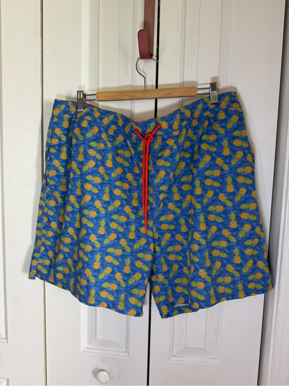 Johnston & Murphy Blue Pineapple Swim Shorts with Red Drawstring